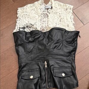 Choosy Black Faux Leather Lace-Back Corset Top